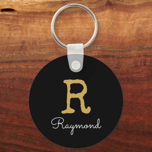 Goud monogram Initiaal en naam zwart monogram Sleutelhanger (Voorkant)