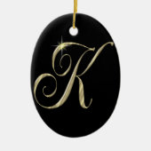 Goud monogram K initiaal Keramisch Ornament (Voorkant)