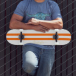 Goud monogram Klassiek Oranje White Racing Stripes Persoonlijk Skateboard<br><div class="desc">Creëer uw eigen aangepaste, gepersonaliseerde, klassieke oranje en witte strepen voor races, coole, stijlvolle, elegante, elegante faux gouden typografische script, het best kwalitatieve hard-rock maple competitieformed skateboard dek. Om aan te passen, typ eenvoudig in jouw naam/monogram/initialen. Terwijl u toevoegt/ontwerpt, zult u een voorproef van uw verwezenlijking, door kunnen zien. Een...</div>