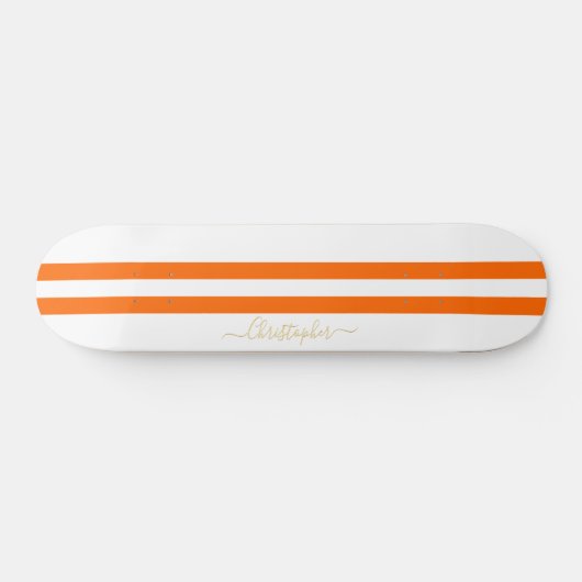 Goud monogram Klassiek Oranje White Racing Stripes Persoonlijk Skateboard (Horizontaal)