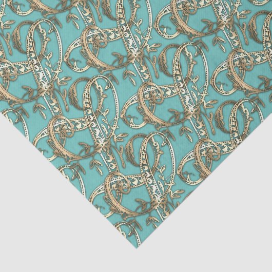 Goud Monogram L Weefseldocument Tissuepapier (Detail)