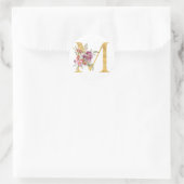 Goud MONOGRAM, letter M met bloem Ronde Sticker (Tas)