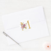 Goud MONOGRAM, letter M met bloem Ronde Sticker (Envelop)