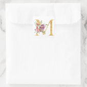 Goud MONOGRAM, letter M met bloem Vierkante Sticker (Tas)