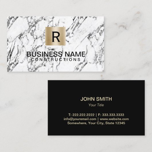 Goud monogram Logo Moderne marmerconstructie Visitekaartje (Voorkant / Achterkant)