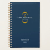 Goud Monogram Marine Blauw Modern Elegant Business Planner (Voorkant)