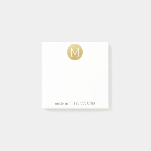 Goud monogram met naam en contactnummer post-it® notes (Voorkant)