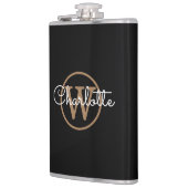 Goud Monogram Modern Script Zwart Heupfles (Links)