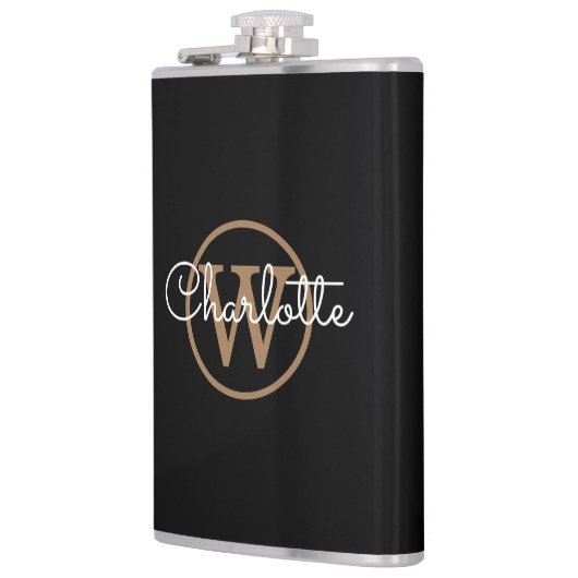 Goud Monogram Modern Script Zwart Heupfles (Links)