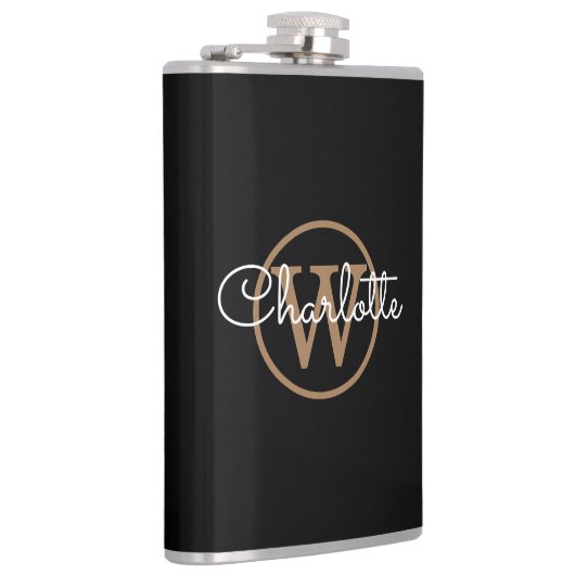 Goud Monogram Modern Script Zwart Heupfles (Rechts)