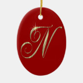 Goud monogram N initiaal Keramisch Ornament (Voorkant)