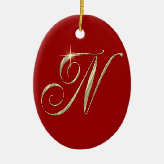 Goud monogram N initiaal Keramisch Ornament (Voorkant)