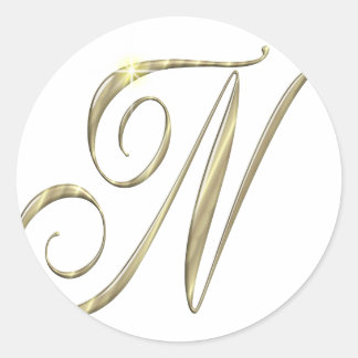 Goud monogram N initiaal Ronde Sticker
