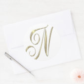 Goud monogram N initiaal Ronde Sticker (Envelop)