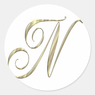 Goud monogram N initiaal Ronde Sticker