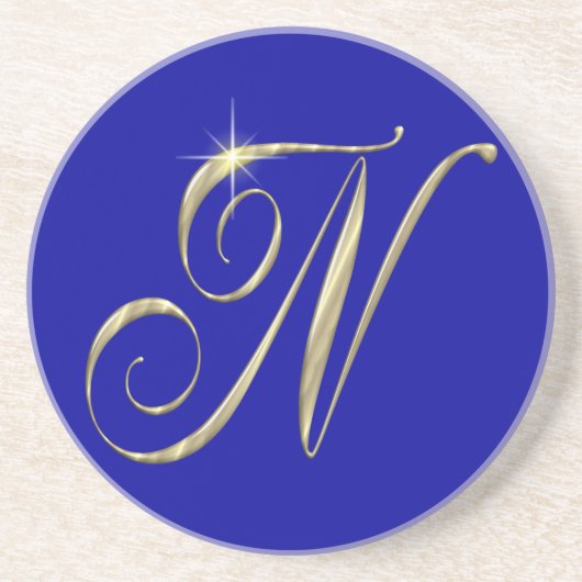 Goud monogram N initiaal Zandsteen Onderzetter (Voorkant)