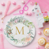 Goud monogram Rozen Garland Floral Papieren Bordje (Feest)