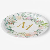 Goud monogram Rozen Garland Floral Papieren Bordje (Gekanteld)