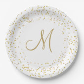 Goud Monogram Script Goud Dust Confetti Papieren Bordje (Voorkant)
