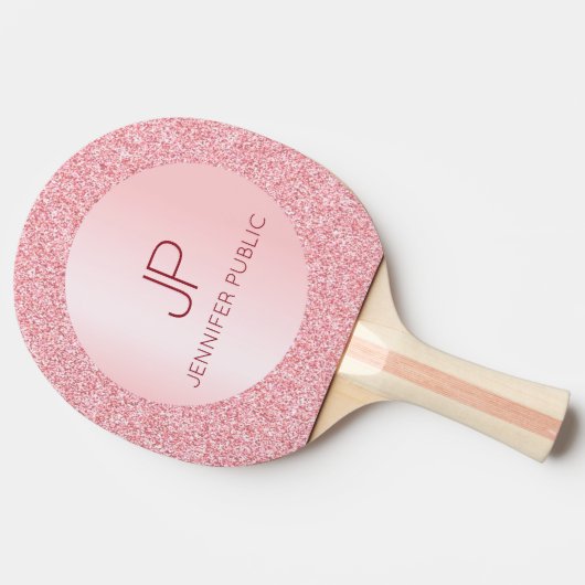 Goud monogram voor persoonlijk Roos Modern Elegant Tafeltennisbatje (Zijkant)