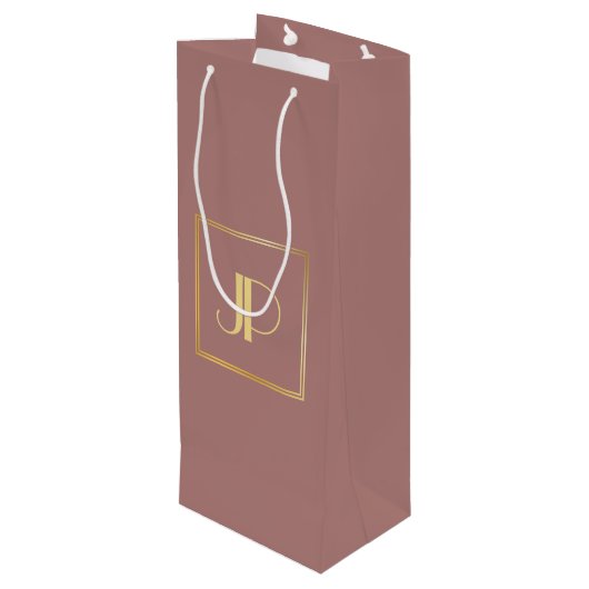 Goud monogram voor persoonlijk Roos Modern Elegant Wijn Cadeautas (Achterkant Gekanteld)