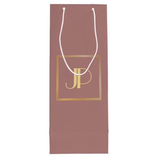 Goud monogram voor persoonlijk Roos Modern Elegant Wijn Cadeautas (Achterkant)