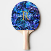 Goud monogram & witte naam Crystal Abstract ontwer Tafeltennisbatje (Achterkant)