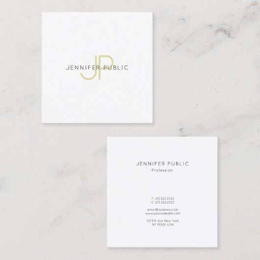 Goud Monogrammed Design Trendy Modern Chic Plain Vierkante Visitekaartje (Voorkant / Achterkant)
