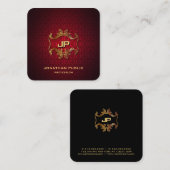 Goud Monogrammed Elegant Rood Damast Professional Vierkante Visitekaartje (Voorkant / Achterkant)