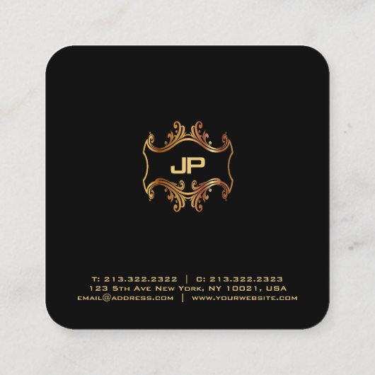 Goud Monogrammed Elegant Rood Damast Professional Vierkante Visitekaartje (Achterkant)
