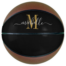 Goud monogrammed-script voor gepersonaliseerd meis basketbal