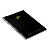 Goud Monogrammed Zwart Sjabloon Modern Elegant Notitieboek (Rechterzijde)
