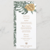 Goud Monstera Tropische Oase Bloem Bruiloft Menu (Voorkant / Achterkant)