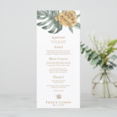 Goud Monstera Tropische Oase Bloem Bruiloft Menu (Staand voorkant)