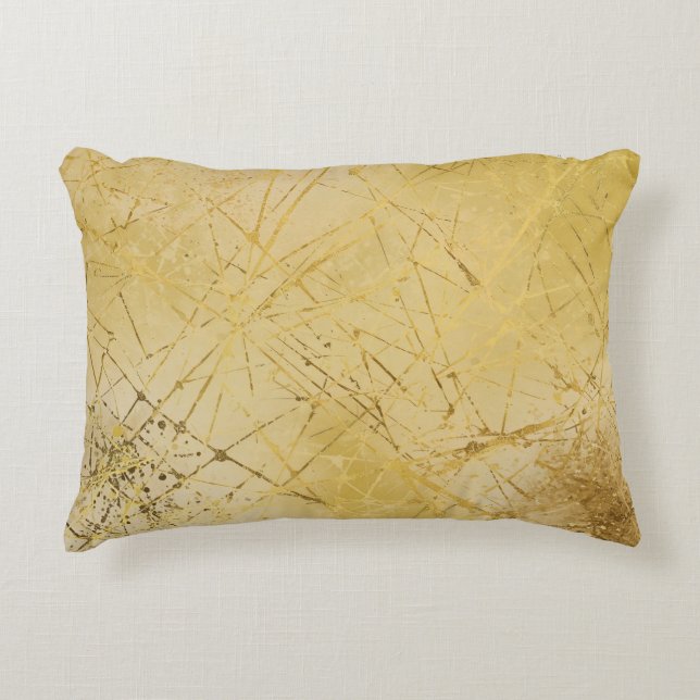 Goud Mosterd Gele Patroon, Modern, Luxe Accent Kussen (Voorkant)