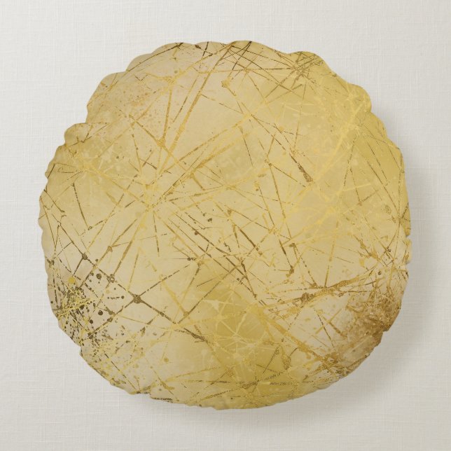 Goud Mosterd Gele Patroon, Modern, Luxe Rond Kussen (Voorkant)