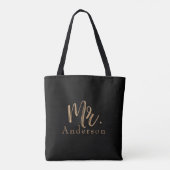 Goud MR. Typografie Bruidegom Bruidsjonker Zwart Tote Bag (Achterkant)