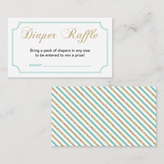 Goud & Munt | Boy Baby shower Luier Raffle Ticket Informatiekaartje (Voorkant / Achterkant)