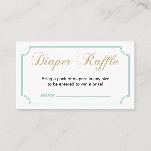 Goud & Munt | Boy Baby shower Luier Raffle Ticket Informatiekaartje (Voorkant)
