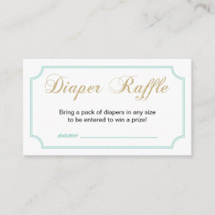 Goud & Munt   Boy Baby shower Luier Raffle Ticket Informatiekaartje