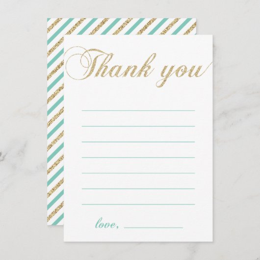 Goud & Munt | Modern jongensfeest dank u nota Kaar Bedankkaart (Voorkant / Achterkant)