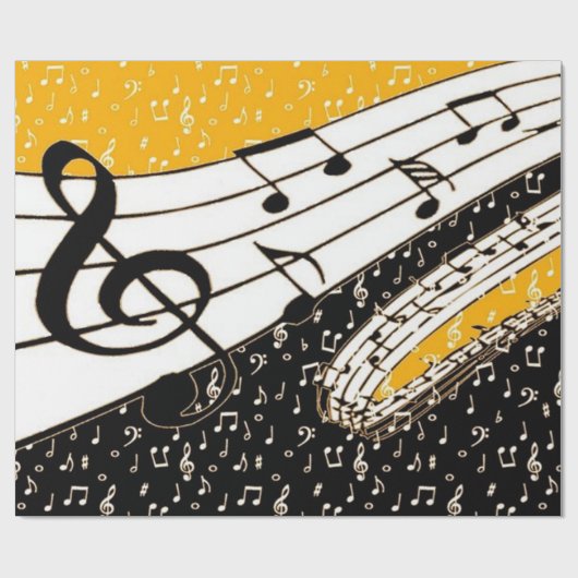 Goud muziekthema cadeaupapier (Vlak)
