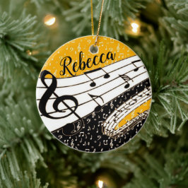 Goud muziekthema op maat keramisch ornament