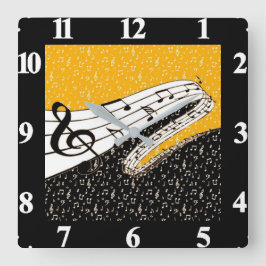 Goud muziekthema vierkante klok