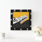 Goud muziekthema vierkante klok (Huis)