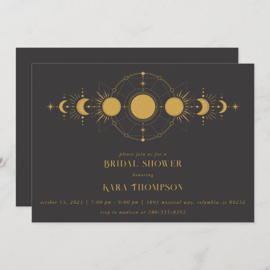 Goud Mystiek Maan Modern Celestial Vrijgezellenfee Kaart (Voorkant / Achterkant)