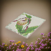 Goud n Rode Dame Slipper Orchidee Botanical Side U Tegeltje