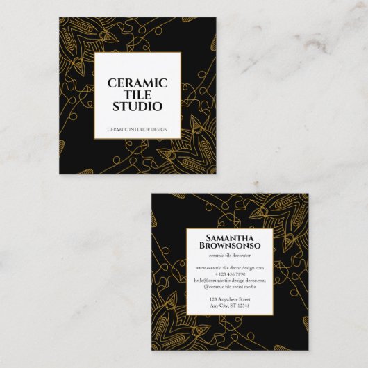 Goud Naadloze Mozaïek Mandala Vierkante Visitekaartje (Voorkant / Achterkant)