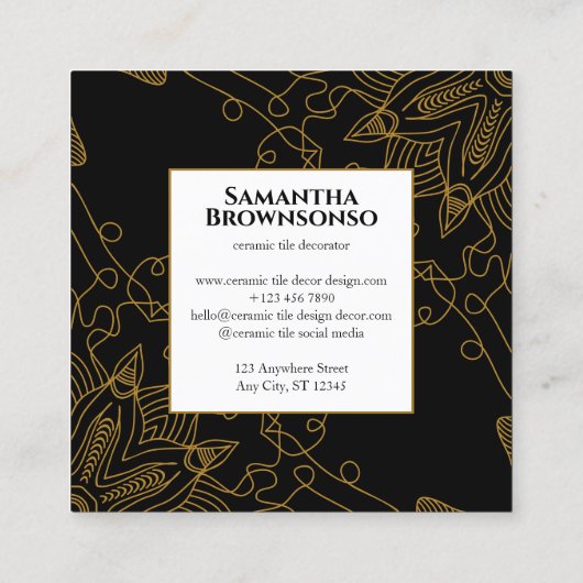 Goud Naadloze Mozaïek Mandala Vierkante Visitekaartje (Achterkant)