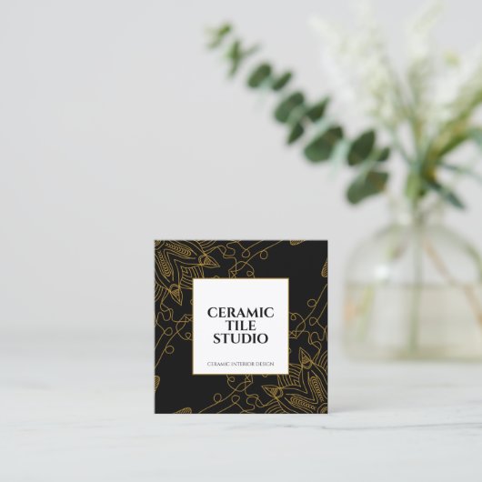 Goud Naadloze Mozaïek Mandala Vierkante Visitekaartje (Staand voorkant)